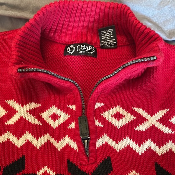 Red Chaps holiday zip up sweater - Picture 2 of 5